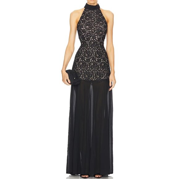 L'ACADEMIE BY MARIANNA ZELIE BLACK LACE & CHIFFON GOWN DRESS SIZE XS - Picture 1 of 10
